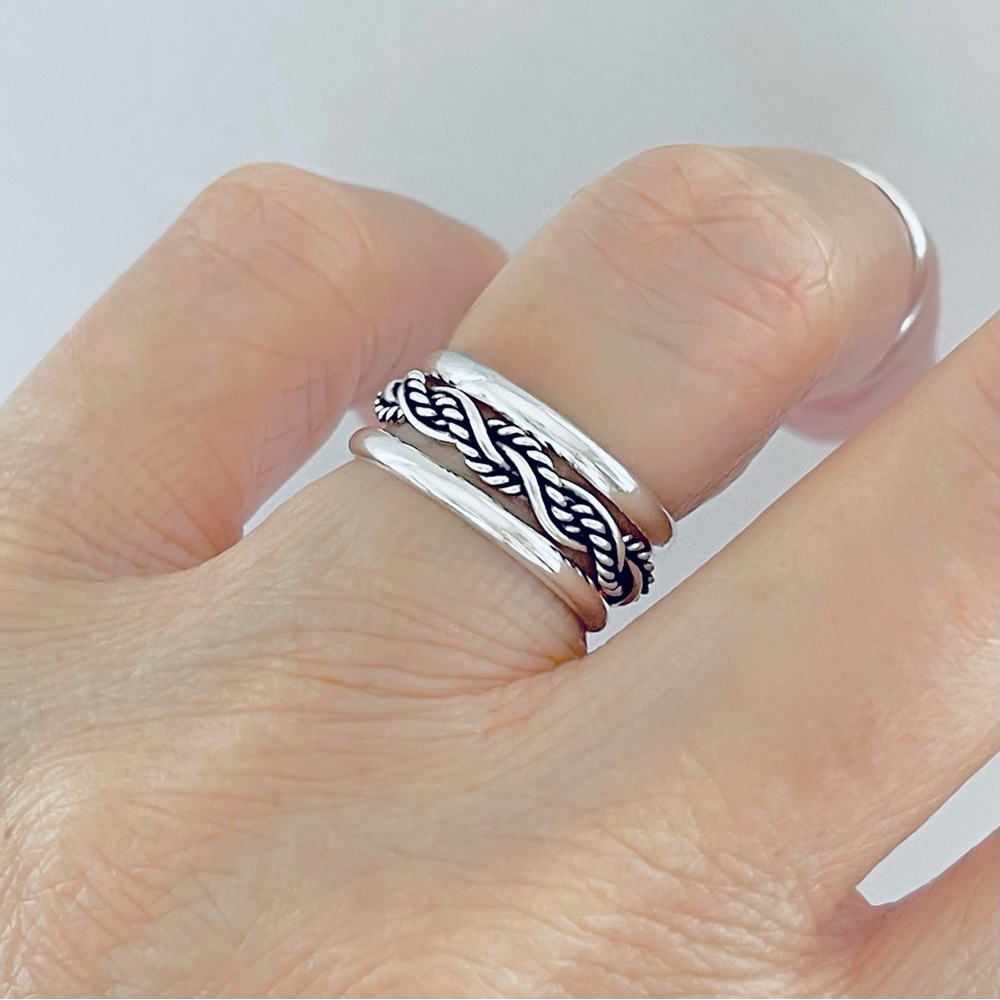 Sterling Silver Unisex Twisted Rope Ring, Silver Band, Braid Rings, Stackable - Picture 11 of 13